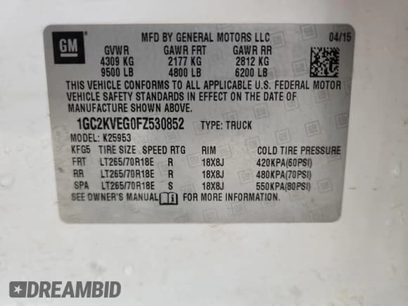 ✅ 2015 Chevrolet Silverado 2500HD LT • VIN: 1GC2KVEG0FZ530852 • Lot: 93092285. Listed on Copart with 150,893 mi. Free auction sales archive from the USA and detailed vehicle history report at DreamBid. Image 13.