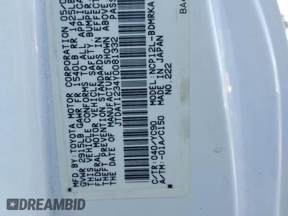 ✅ 2000 Toyota ECHO • VIN: JTDAT1234Y0081332 • Lot: 71708945. Wystawiony na Copart z przebiegiem 214 693 mil. Bezpłatny archiwum sprzedaży aukcyjnych z USA i szczegółowy raport historii pojazdu na DreamBid. Zdjęcie 13.