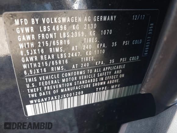 ✅ 2018 Volkswagen Tiguan • VIN: WVGAV7AX2JK001209 • Лот: 42963759. Опубликован ранее на IAAI с пробегом 78 086 миль. Бесплатный доступ к архиву аукционных продаж из США и подробный отчёт об истории автомобиля на DreamBid. Изображение 9.