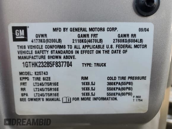 ✅ 2005 GMC Sierra 2500HD SLT • VIN: 1GTHK23285F837704 • Lot: 83414584. Listed on Copart with 128,978 mi. Free auction sales archive from the USA and detailed vehicle history report at DreamBid. Image 12.