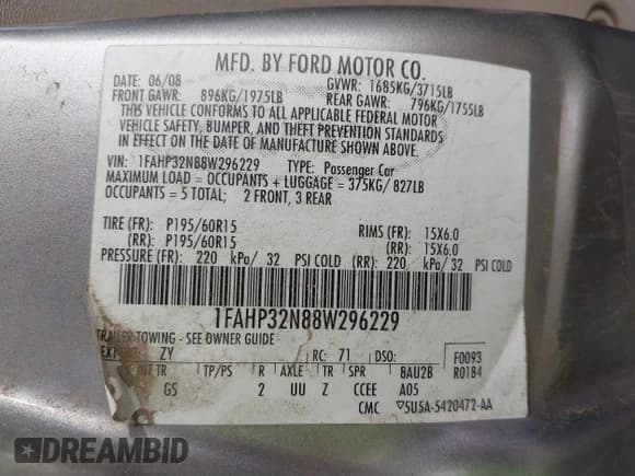 ✅ 2008 Ford Focus S • VIN: 1FAHP32N88W296229 • Лот: 41591252. Опубликован ранее на IAAI с пробегом 228 965 миль. Бесплатный доступ к архиву аукционных продаж из США и подробный отчёт об истории автомобиля на DreamBid. Изображение 9.