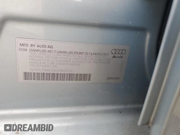 ✅ 2005 Audi A4 3.0L • VIN: WAULT68E35A064426 • Lot: 65112495. Wystawiony na Copart z przebiegiem 111 883 mil. Bezpłatny archiwum sprzedaży aukcyjnych z USA i szczegółowy raport historii pojazdu na DreamBid. Zdjęcie 13.