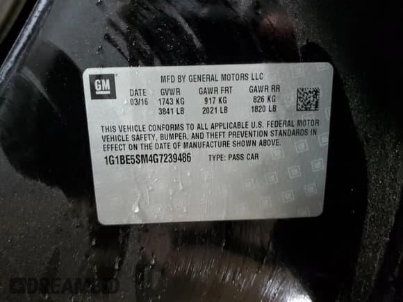 ✅ 2016 Chevrolet Cruze LT • VIN: 1G1BE5SM4G7239486 • Lot: 66735622. Listed on Copart with 96,823 mi. Free auction sales archive from the USA and detailed vehicle history report at DreamBid. Image 10.