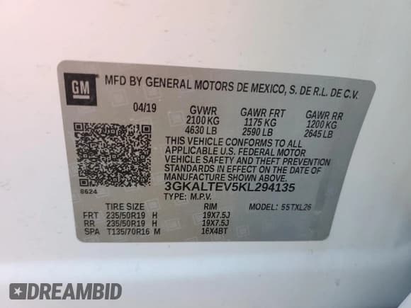 ✅ 2019 GMC Terrain SLE • VIN: 3GKALTEV5KL294135 • Lot: 89694325. Listed on Copart with 65,718 mi. Free auction sales archive from the USA and detailed vehicle history report at DreamBid. Image 13.