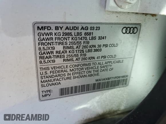 ✅ 2023 Audi Q7 Premium • VIN: WA1AXBF71PD016530 • Lot: 44337185. Listed on Copart with 28,941 mi. Free auction sales archive from the USA and detailed vehicle history report at DreamBid. Image 13.