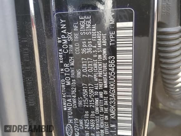 ✅ 2019 Hyundai Kona Limited • VIN: KM8K33AGXKU054863 • Лот: 66226344. Опубликован ранее на Copart с пробегом 48 977 миль. Бесплатный доступ к архиву аукционных продаж из США и подробный отчёт об истории автомобиля на DreamBid. Изображение 13.