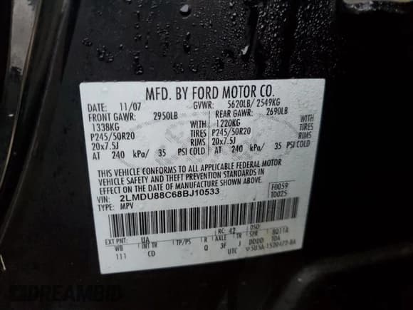 ✅ 2008 Lincoln MKX • VIN: 2LMDU88C68BJ10533 • Lot: 92843545. Listed on Copart with 197,785 mi. Free auction sales archive from the USA and detailed vehicle history report at DreamBid. Image 13.