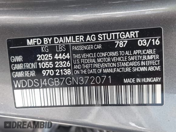 ✅ 2016 Mercedes-Benz CLA 250 • VIN: WDDSJ4GB7GN372071 • Lot: 42623049. Listed on IAAI with 99,513 mi. Free auction sales archive from the USA and detailed vehicle history report at DreamBid. Image 9.