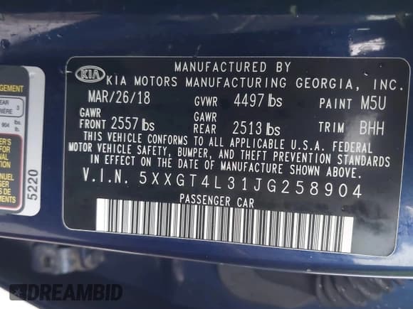 ✅ 2018 Kia Optima LX • VIN: 5XXGT4L31JG258904 • Лот: 43575584. Опубликован ранее на IAAI с пробегом 96 778 миль. Бесплатный доступ к архиву аукционных продаж из США и подробный отчёт об истории автомобиля на DreamBid. Изображение 9.