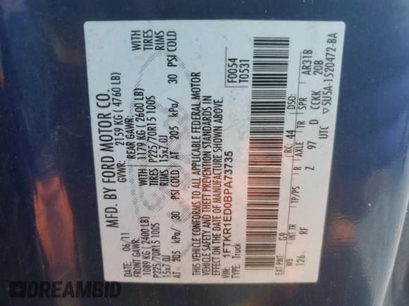 ✅ 2011 Ford Ranger XLT • VIN: 1FTKR1ED0BPA73735 • Лот: 86675275. Опубликован ранее на Copart с пробегом 150 462 миль. Бесплатный доступ к архиву аукционных продаж из США и подробный отчёт об истории автомобиля на DreamBid. Изображение 12.