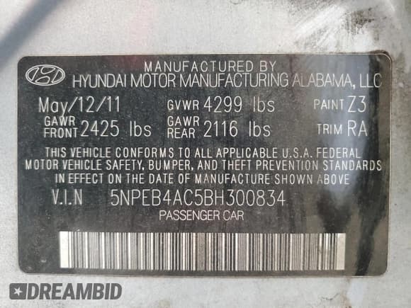 ✅ 2011 Hyundai Sonata GLS • VIN: 5NPEB4AC5BH300834 • Lot: 87002225. Listed on Copart with 156,717 mi. Free auction sales archive from the USA and detailed vehicle history report at DreamBid. Image 13.