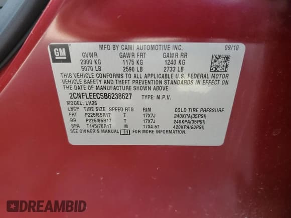 ✅ 2011 Chevrolet Equinox 1LT • VIN: 2CNFLEEC5B6238627 • Лот: 85286555. Опубликован ранее на Copart с пробегом 150 694 миль. Бесплатный доступ к архиву аукционных продаж из США и подробный отчёт об истории автомобиля на DreamBid. Изображение 13.