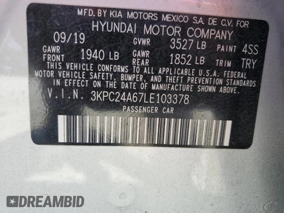 ✅ 2020 Hyundai Accent SE • VIN: 3KPC24A67LE103378 • Лот: 51594404. Опубликован ранее на Copart с пробегом 87 019 миль. Бесплатный доступ к архиву аукционных продаж из США и подробный отчёт об истории автомобиля на DreamBid. Изображение 12.