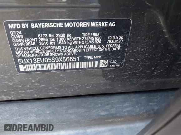 ✅ 2025 BMW X5 sDrive40i • VIN: 5UX13EU05S9X56651 • Лот: 41981795. Опубликован ранее на IAAI с пробегом 18 112 миль. Бесплатный доступ к архиву аукционных продаж из США и подробный отчёт об истории автомобиля на DreamBid. Изображение 9.