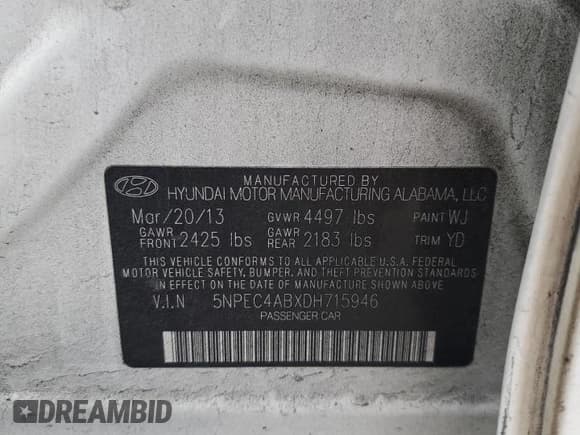 ✅ 2013 Hyundai Sonata SE • VIN: 5NPEC4ABXDH715946 • Lot: 71599644. Listed on Copart with 183,601 mi. Free auction sales archive from the USA and detailed vehicle history report at DreamBid. Image 13.