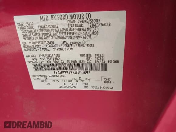 ✅ 2011 Ford Taurus SHO • VIN: 1FAHP2KTXBG100897 • Lot: 43458045. Wystawiony na IAAI z przebiegiem 109 468 mil. Bezpłatny archiwum sprzedaży aukcyjnych z USA i szczegółowy raport historii pojazdu na DreamBid. Zdjęcie 9.