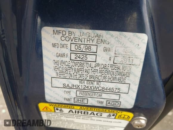 ✅ 1998 Jaguar XJ • VIN: SAJHX124XWC844575 • Лот: 41951600. Опубликован ранее на IAAI с пробегом 97 458 миль. Бесплатный доступ к архиву аукционных продаж из США и подробный отчёт об истории автомобиля на DreamBid. Изображение 9.