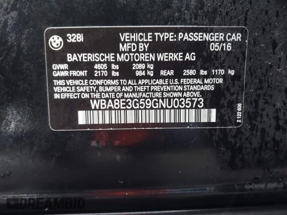 ✅ 2016 BMW 3 Series 328i xDrive • VIN: WBA8E3G59GNU03573 • Lot: 43174032. Listed on IAAI with 59,916 mi. Free auction sales archive from the USA and detailed vehicle history report at DreamBid. Image 9.