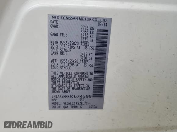 ✅ 2014 Nissan Pathfinder Platinum • VIN: 5N1AR2MM7EC674599 • Lot: 84005045. Wystawiony na Copart z przebiegiem 125 674 mil. Bezpłatny archiwum sprzedaży aukcyjnych z USA i szczegółowy raport historii pojazdu na DreamBid. Zdjęcie 13.