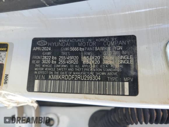 2024 Hyundai Ioniq 5 Limited z VIN KM8KRDDF2RU299304, wystawiony jako Copart lot #76755794 z przebiegiem Nie podano mil oraz Czysty tytuł • Clean title. Historia ofert i sprzedaży dostępna na DreamBid. Obrazek 14.