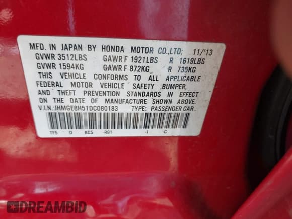 ✅ 2013 Honda Fit Sport • VIN: JHMGE8H51DC080183 • Лот: 42178982. Опубликован ранее на IAAI с пробегом 174 133 миль. Бесплатный доступ к архиву аукционных продаж из США и подробный отчёт об истории автомобиля на DreamBid. Изображение 9.