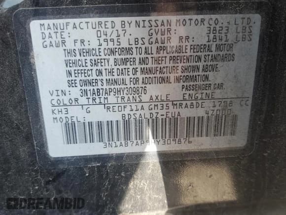 ✅ 2017 Nissan Sentra S • VIN: 3N1AB7AP9HY309876 • Lot: 71371675. Listed on Copart with 138,108 mi. Free auction sales archive from the USA and detailed vehicle history report at DreamBid. Image 12.