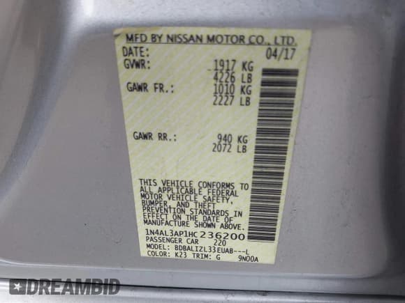 ✅ 2017 Nissan Altima SR • VIN: 1N4AL3AP1HC236200 • Лот: 42267968. Опубликован ранее на IAAI с пробегом 151 246 миль. Бесплатный доступ к архиву аукционных продаж из США и подробный отчёт об истории автомобиля на DreamBid. Изображение 9.