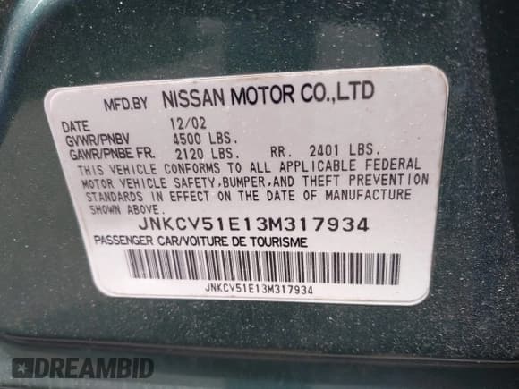 ✅ 2003 Infiniti G35 • VIN: JNKCV51E13M317934 • Лот: 42680012. Опубликован ранее на IAAI с пробегом 155 748 миль. Бесплатный доступ к архиву аукционных продаж из США и подробный отчёт об истории автомобиля на DreamBid. Изображение 9.