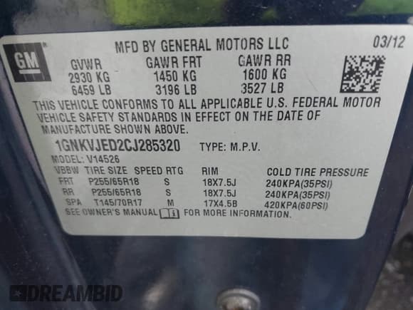 ✅ 2012 Chevrolet Traverse 2LT • VIN: 1GNKVJED2CJ285320 • Lot: 43563492. Wystawiony na IAAI z przebiegiem 177 560 mil. Bezpłatny archiwum sprzedaży aukcyjnych z USA i szczegółowy raport historii pojazdu na DreamBid. Zdjęcie 9.