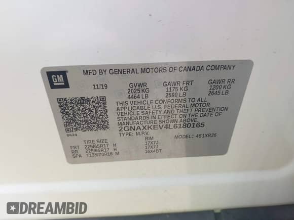 2020 Chevrolet Equinox LT z VIN 2GNAXKEV4L6180165, wystawiony jako IAAI lot #43087345 z przebiegiem 108 585 mil mil oraz . Historia ofert i sprzedaży dostępna na DreamBid. Obrazek 9.