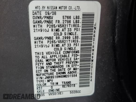 ✅ 2009 Infiniti FX • VIN: JNRBS18W49M201584 • Лот: 51067405. Опубликован ранее на Copart с пробегом 88 157 миль. Бесплатный доступ к архиву аукционных продаж из США и подробный отчёт об истории автомобиля на DreamBid. Изображение 13.