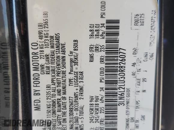 ✅ 2013 Lincoln MKZ Hybrid • VIN: 3LN6L2LU3DR826077 • Lot: 56863185. Listed on Copart with 146,645 mi. Free auction sales archive from the USA and detailed vehicle history report at DreamBid. Image 12.