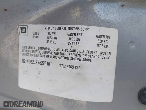 2000 Chevrolet Malibu z VIN 1G1ND52J2Y6228161, wystawiony jako IAAI lot #42360607 z przebiegiem 92 704 mil mil oraz . Historia ofert i sprzedaży dostępna na DreamBid. Obrazek 9.