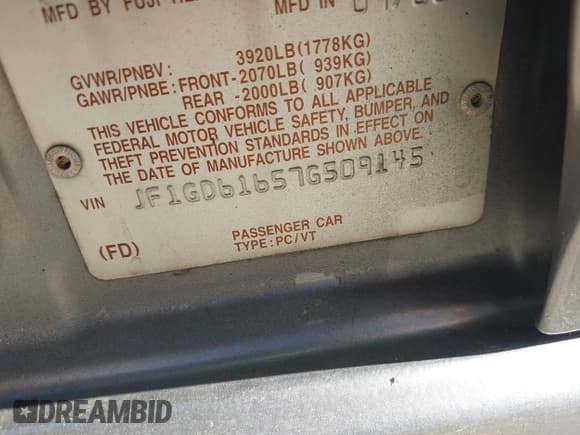 ✅ 2007 Subaru Impreza i • VIN: JF1GD61657G509145 • Lot: 43672543. Wystawiony na IAAI z przebiegiem 101 784 mil. Bezpłatny archiwum sprzedaży aukcyjnych z USA i szczegółowy raport historii pojazdu na DreamBid. Zdjęcie 9.