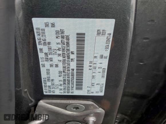 ✅ 2016 Ford Escape SE • VIN: 1FMCU0G70GUB55148 • Lot: 94558975. Listed on Copart with 100,289 mi. Free auction sales archive from the USA and detailed vehicle history report at DreamBid. Image 13.