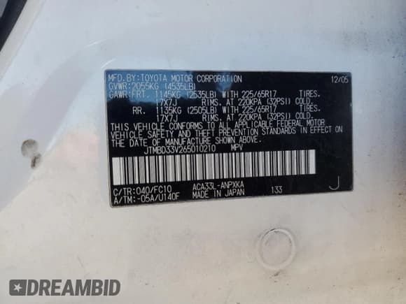 ✅ 2006 Toyota RAV4 • VIN: JTMBD33V265010210 • Lot: 82384055. Listed on Copart with 237,953 mi. Free auction sales archive from the USA and detailed vehicle history report at DreamBid. Image 13.