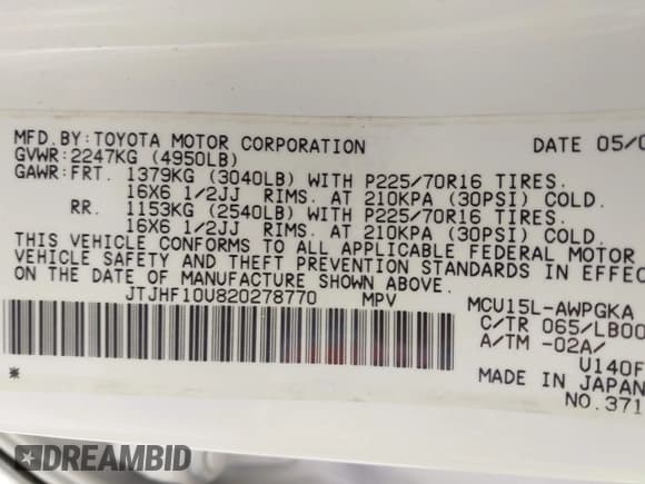 ✅ 2002 Lexus RX 300 • VIN: JTJHF10U820278770 • Lot: 42951888. Listed on IAAI with 158,480 mi. Free auction sales archive from the USA and detailed vehicle history report at DreamBid. Image 9.