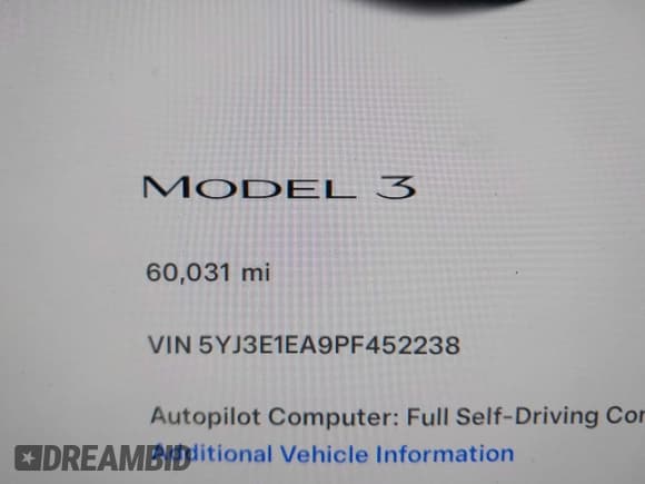 ✅ 2023 Tesla Model 3 • VIN: 5YJ3E1EA9PF452238 • Lot: 41657897. Wystawiony na IAAI z przebiegiem 60 031 mil. Bezpłatny archiwum sprzedaży aukcyjnych z USA i szczegółowy raport historii pojazdu na DreamBid. Zdjęcie 15.