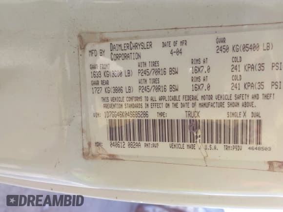 ✅ 2004 Dodge Dakota • VIN: 1D7GG46K04S685286 • Lot: 41617367. Wystawiony na IAAI z przebiegiem 192 272 mil. Bezpłatny archiwum sprzedaży aukcyjnych z USA i szczegółowy raport historii pojazdu na DreamBid. Zdjęcie 9.