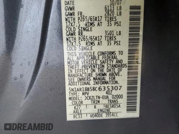 ✅ 2008 Nissan Pathfinder SE • VIN: 5N1AR18B58C635307 • Lot: 85657965. Listed on Copart with 138,421 mi. Free auction sales archive from the USA and detailed vehicle history report at DreamBid. Image 13.