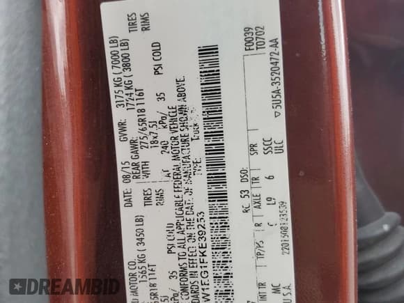 ✅ 2015 Ford F-150 Lariat • VIN: 1FTEW1EG1FKE39253 • Лот: 54576565. Опубликован ранее на Copart с пробегом Не указан. Бесплатный доступ к архиву аукционных продаж из США и подробный отчёт об истории автомобиля на DreamBid. Изображение 12.