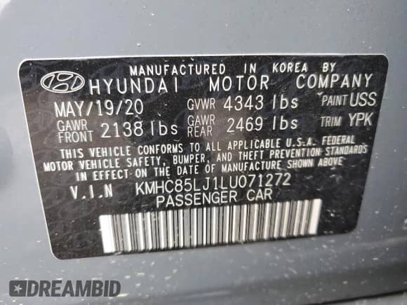 2020 Hyundai Ioniq Limited с VIN KMHC85LJ1LU071272, выставлен на аукционе Copart как лот 72495594 с пробегом 29 659 миль миль и Списание • Salvage title. История ставок и продаж доступна на DreamBid. Изображение 12.