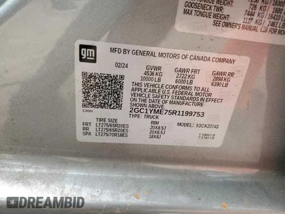 ✅ 2024 Chevrolet Silverado 2500HD Custom • VIN: 2GC1YME75R1199753 • Лот: 56539275. Опубликован ранее на Copart с пробегом 23 281 миль. Бесплатный доступ к архиву аукционных продаж из США и подробный отчёт об истории автомобиля на DreamBid. Изображение 12.