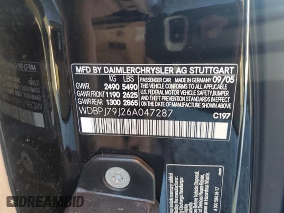 ✅ 2006 Mercedes-Benz CL • VIN: WDBPJ79J26A047287 • Lot: 80087014. Listed on Copart with 118,949 mi. Free auction sales archive from the USA and detailed vehicle history report at DreamBid. Image 13.