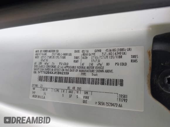 ✅ 2018 Ford F-250 XL • VIN: 1FT7X2B6XJEB92359 • Лот: 43143361. Опубликован ранее на IAAI с пробегом 175 592 миль. Бесплатный доступ к архиву аукционных продаж из США и подробный отчёт об истории автомобиля на DreamBid. Изображение 9.