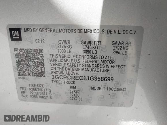 ✅ 2018 Chevrolet Silverado 1500 LT • VIN: 3GCPCREC1JG358699 • Lot: 43492968. Wystawiony na IAAI z przebiegiem 120 924 mil. Bezpłatny archiwum sprzedaży aukcyjnych z USA i szczegółowy raport historii pojazdu na DreamBid. Zdjęcie 9.