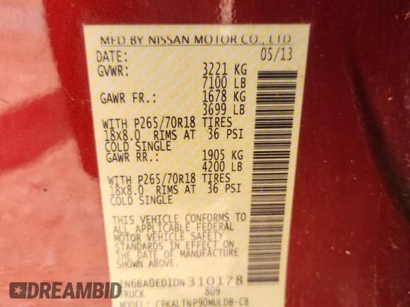 ✅ 2013 Nissan Titan SV • VIN: 1N6BA0ED1DN310178 • Lot: 61774895. Wystawiony na Copart z przebiegiem 210 244 mil. Bezpłatny archiwum sprzedaży aukcyjnych z USA i szczegółowy raport historii pojazdu na DreamBid. Zdjęcie 13.