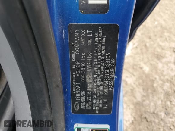 ✅ 2006 Hyundai Elantra GLS • VIN: KMHDN46D16U338105 • Lot: 46815665. Wystawiony na Copart z przebiegiem 113 658 mil. Bezpłatny archiwum sprzedaży aukcyjnych z USA i szczegółowy raport historii pojazdu na DreamBid. Zdjęcie 14.