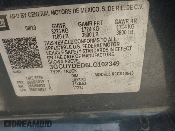 ✅ 2020 Chevrolet Silverado 1500 LT • VIN: 3GCUYDED6LG102349 • Lot: 42218090. Listed on IAAI with 143,033 mi. Free auction sales archive from the USA and detailed vehicle history report at DreamBid. Image 9.