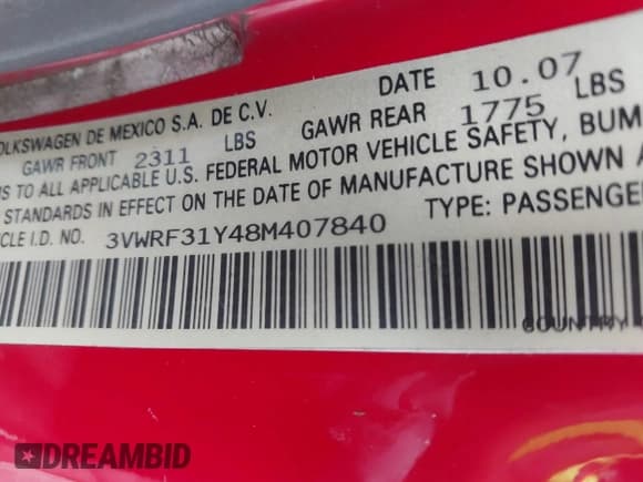 ✅ 2008 Volkswagen Beetle SE • VIN: 3VWRF31Y48M407840 • Lot: 42381696. Listed on IAAI with 148,892 mi. Free auction sales archive from the USA and detailed vehicle history report at DreamBid. Image 9.
